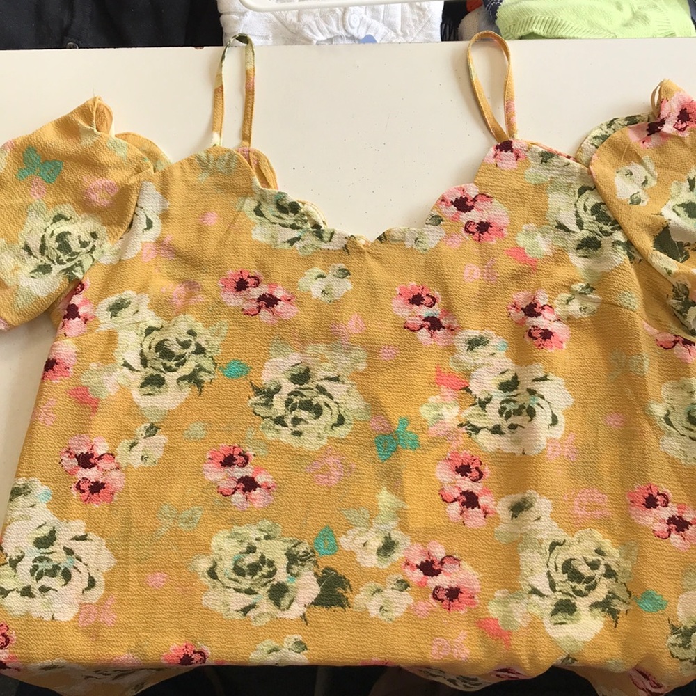 Yellow Monteau off the shoulder blouse with straps